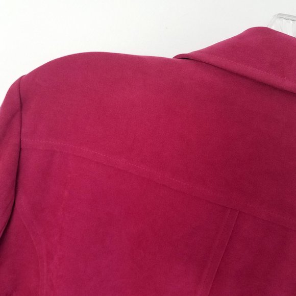 Women's Red Faux Suede Full Zip Coat Jacket - Picture 8 of 10